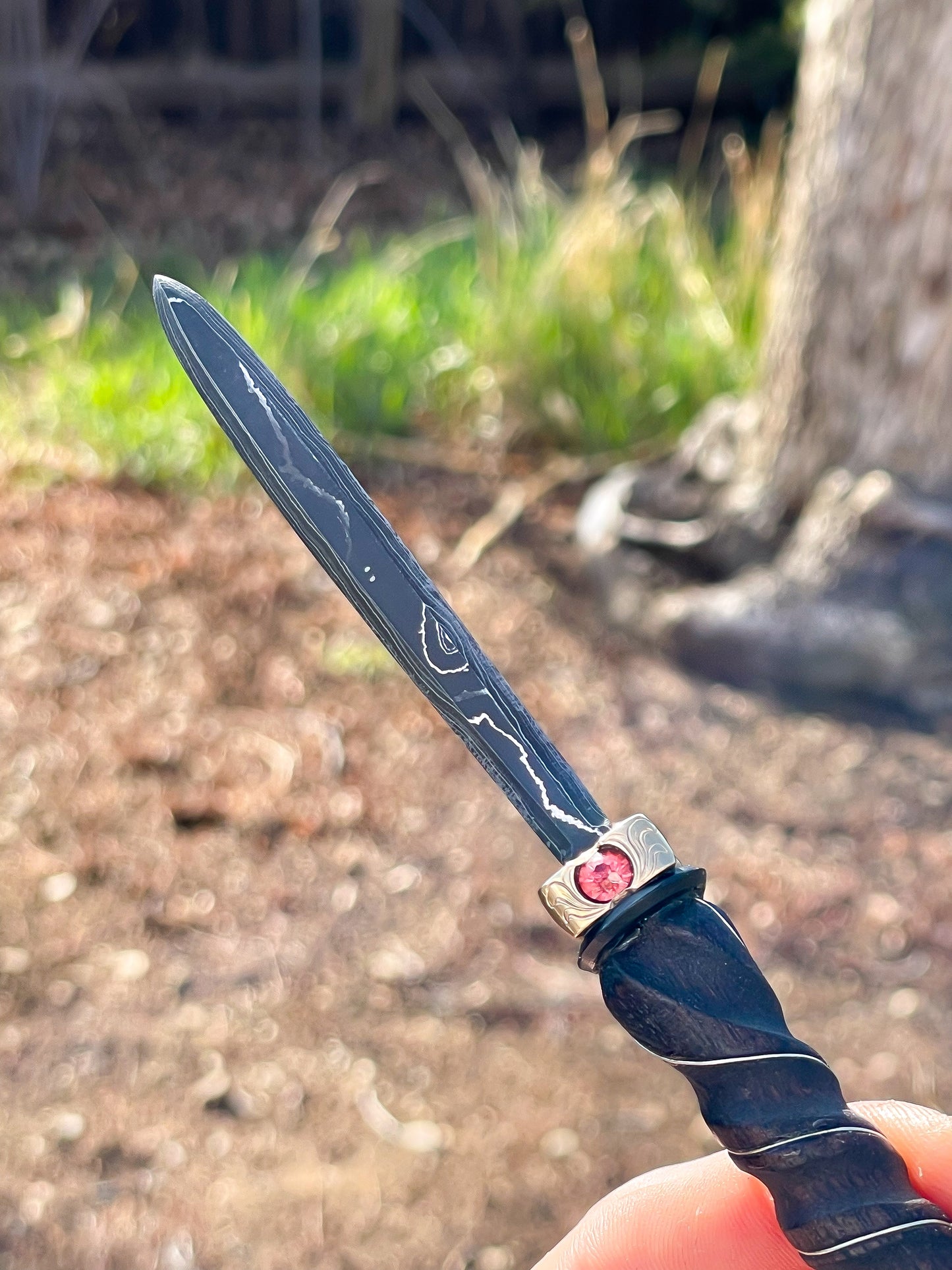 Damascus Parcel Cracker/Letter Opener with Custom Stand