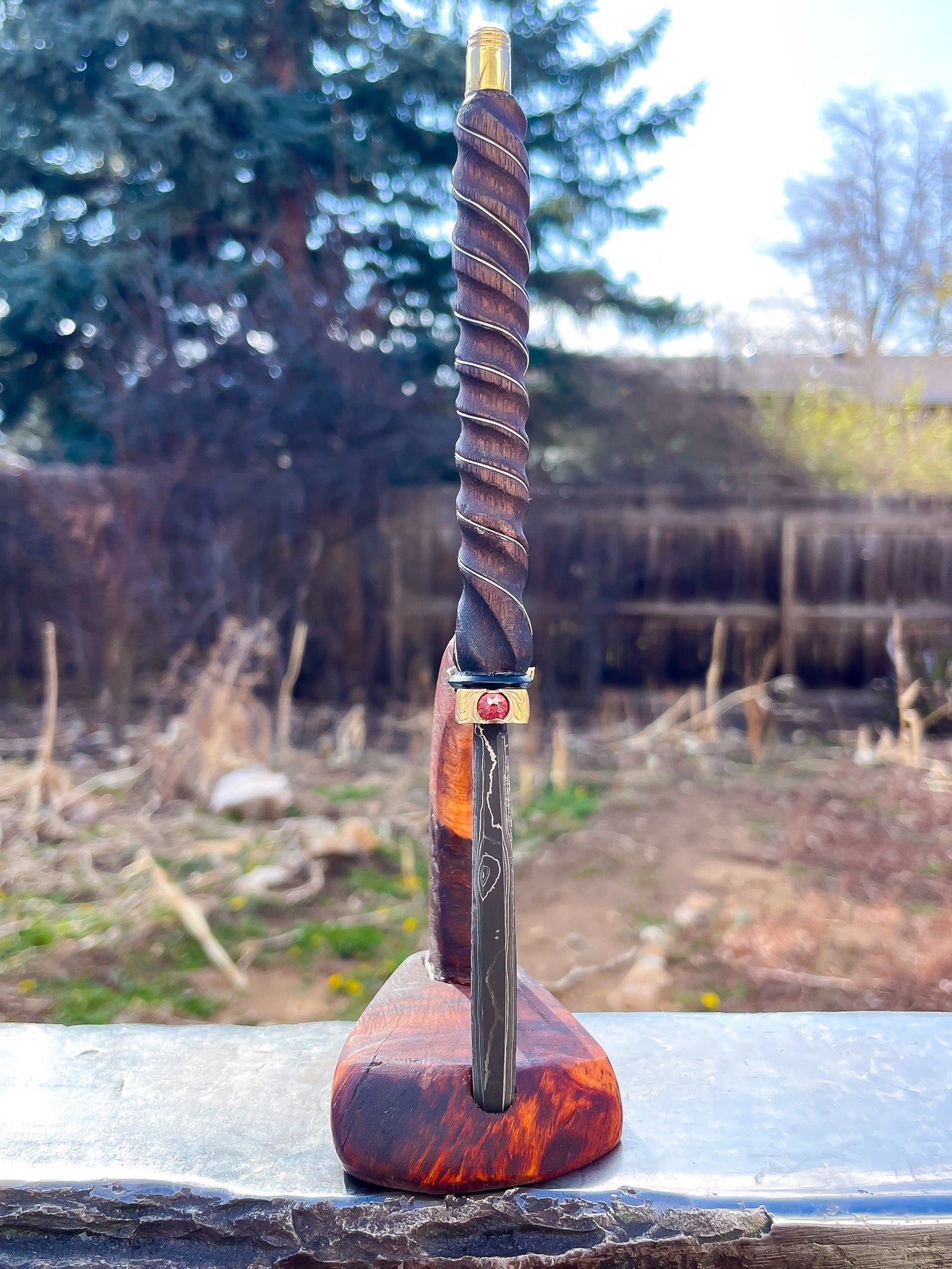 Damascus Parcel Cracker/Letter Opener with Custom Stand