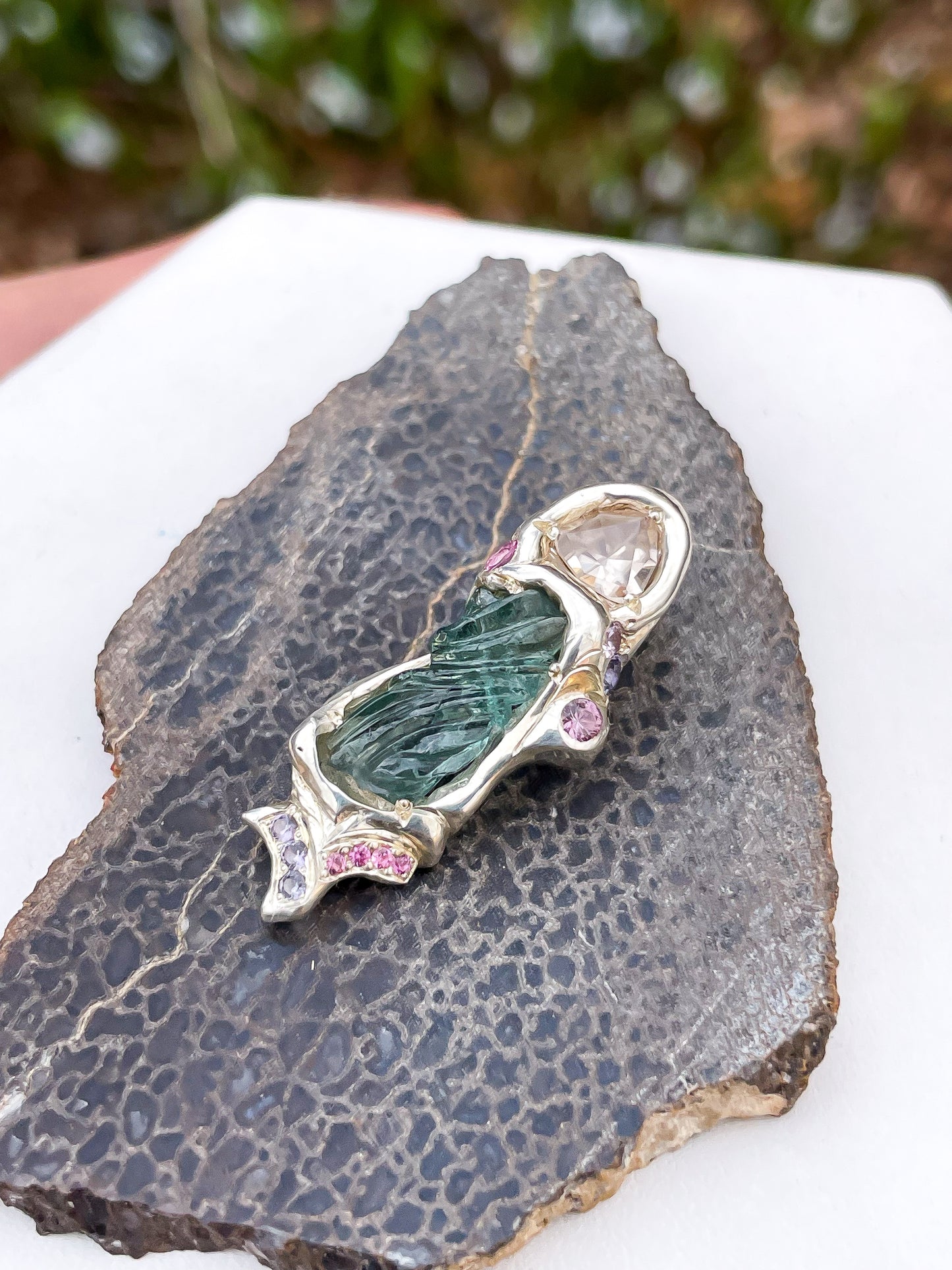 “Spring’s Return” Brazilian Tourmaline + Topaz Pendant