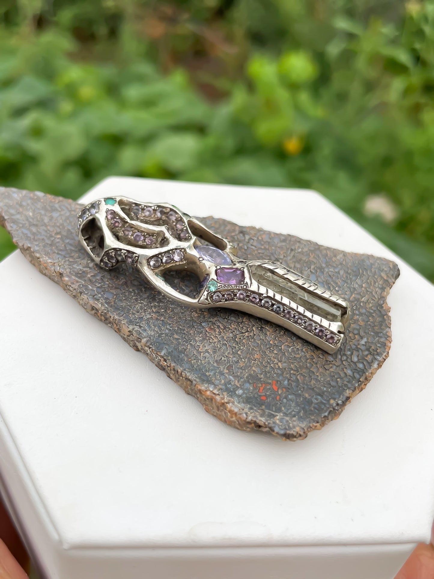 “Parhelion Ascended” Merelani Mint Garnet, Myanmar Phenakite, Tanzanite, Umba Sapphire Pendant