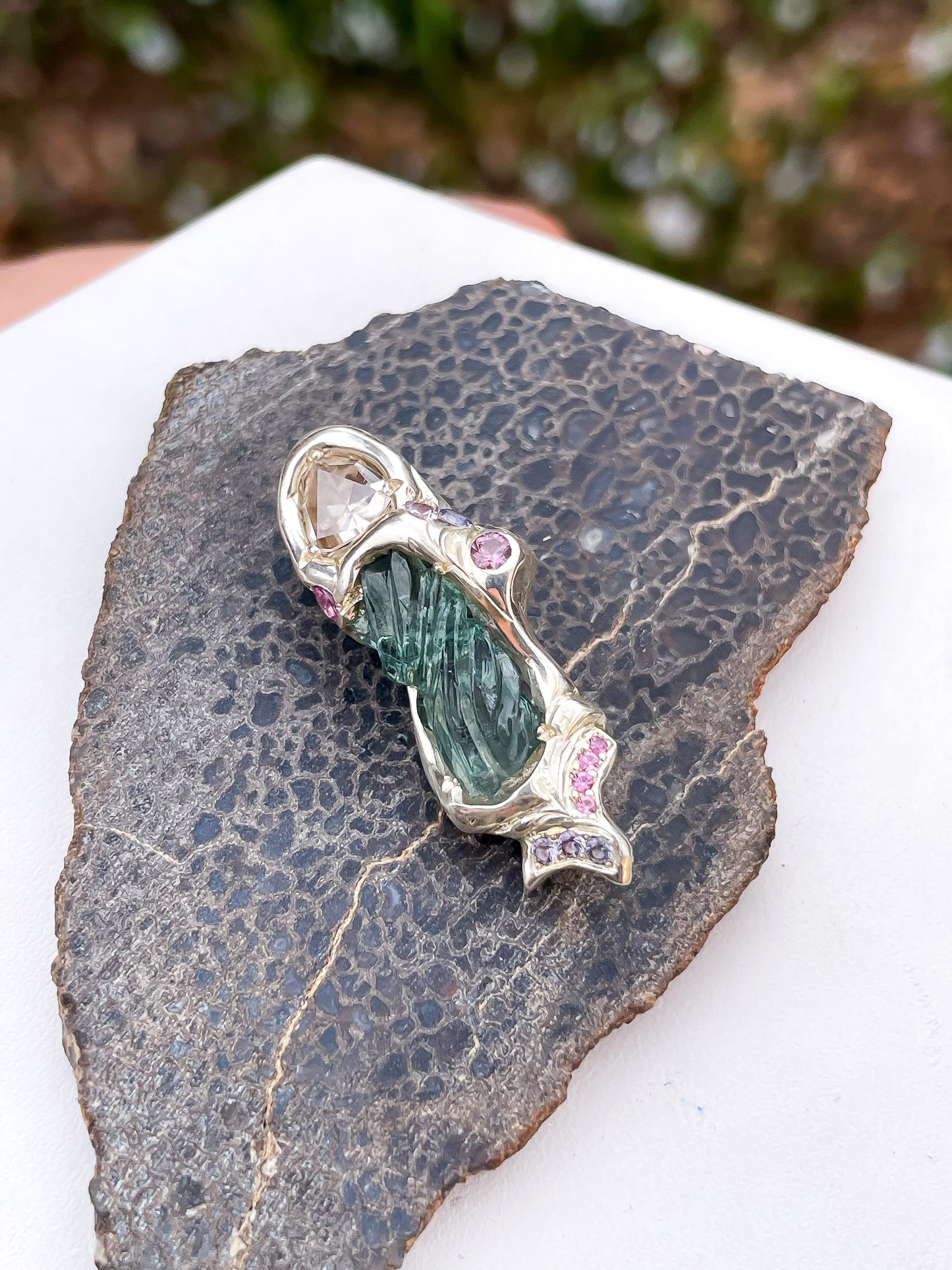“Spring’s Return” Brazilian Tourmaline + Topaz Pendant