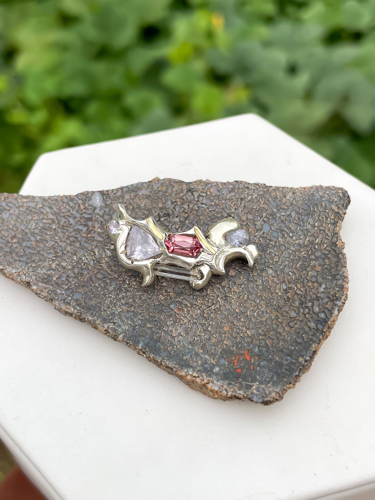 “Fae’s Blessing” Umba Sapphire, Tanzanian Garnet, Montana Sapphire, Myanmar Phenakite Pendant