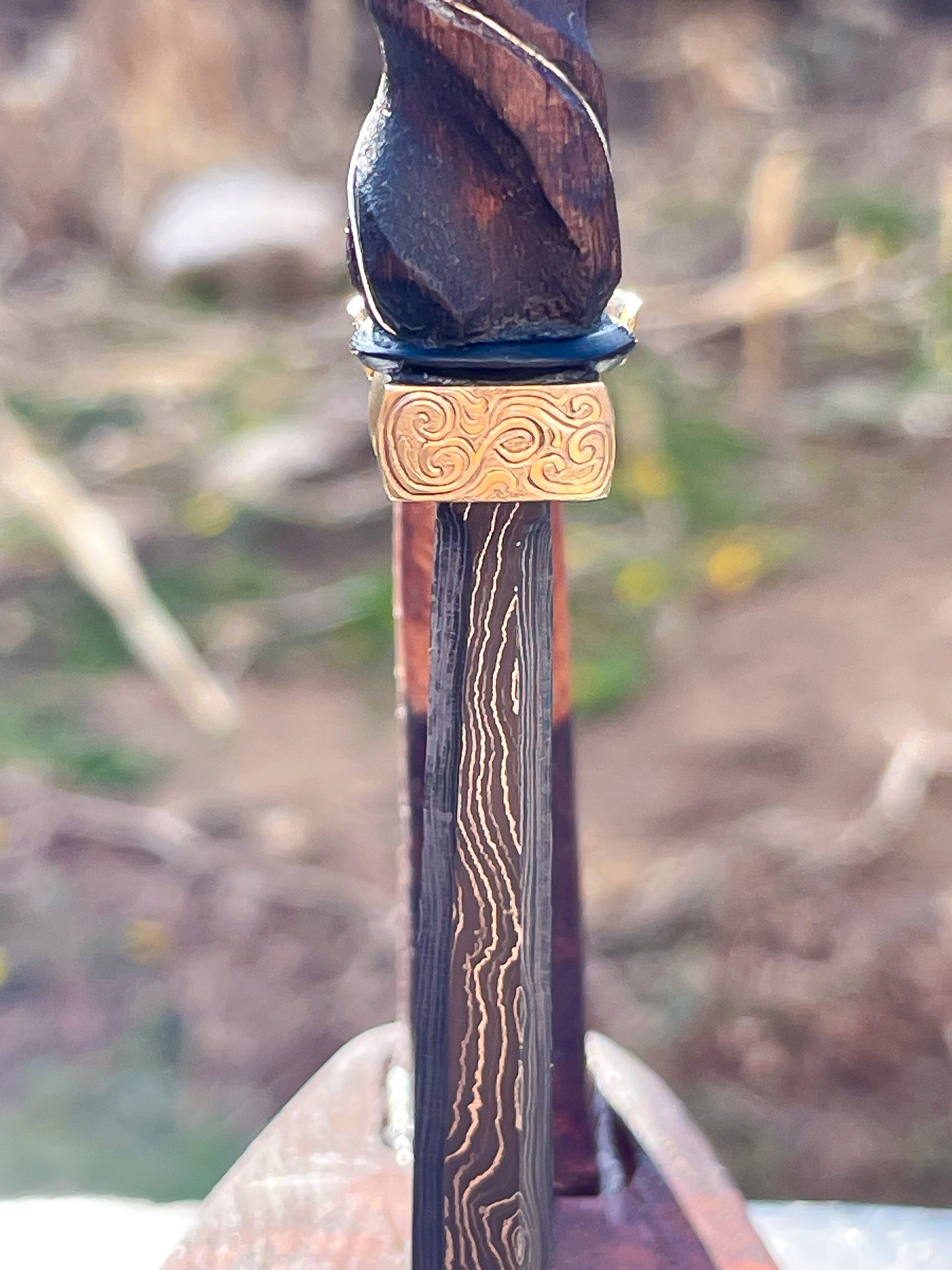 Damascus Parcel Cracker/Letter Opener with Custom Stand