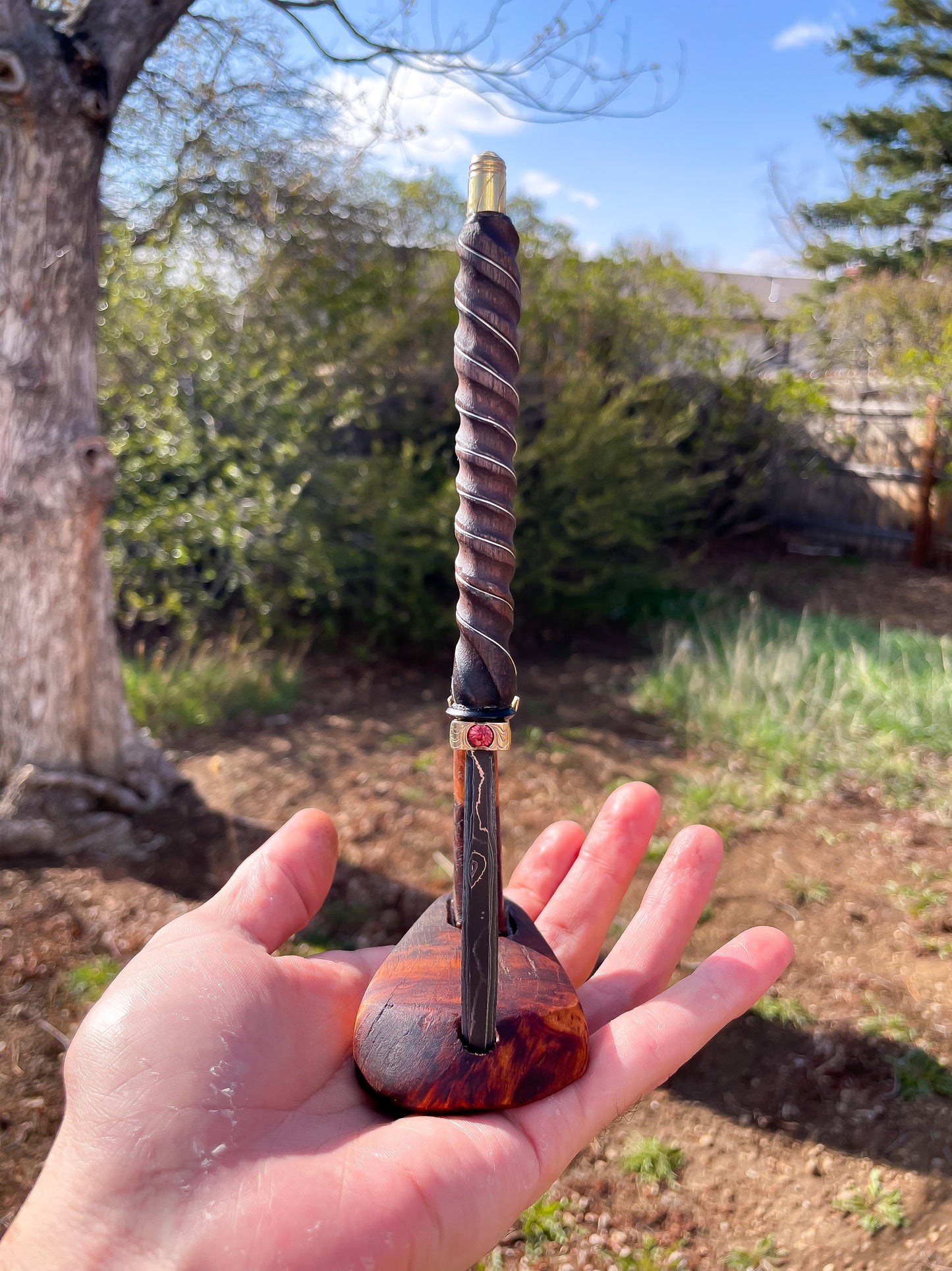 Damascus Parcel Cracker/Letter Opener with Custom Stand