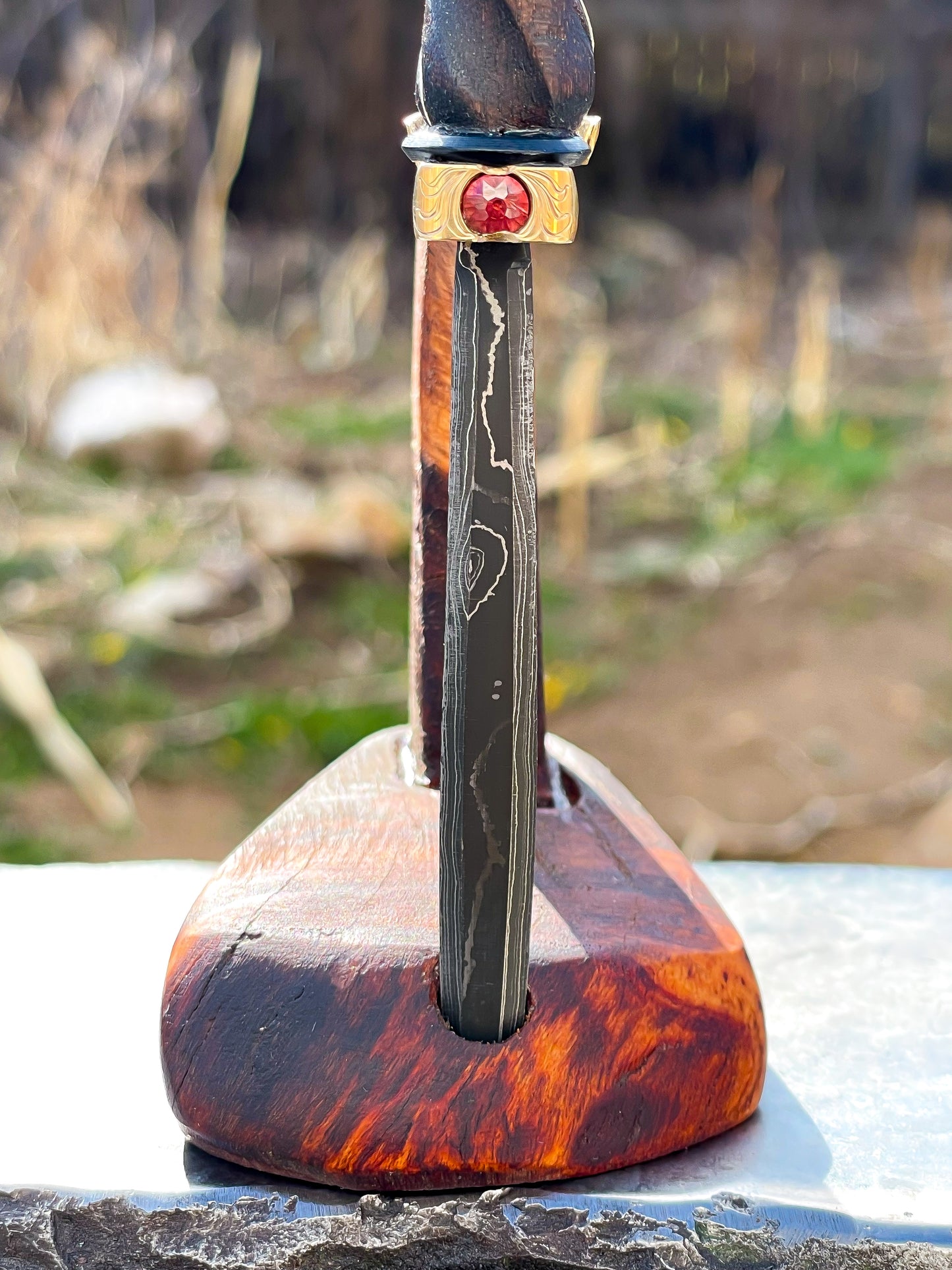 Damascus Parcel Cracker/Letter Opener with Custom Stand