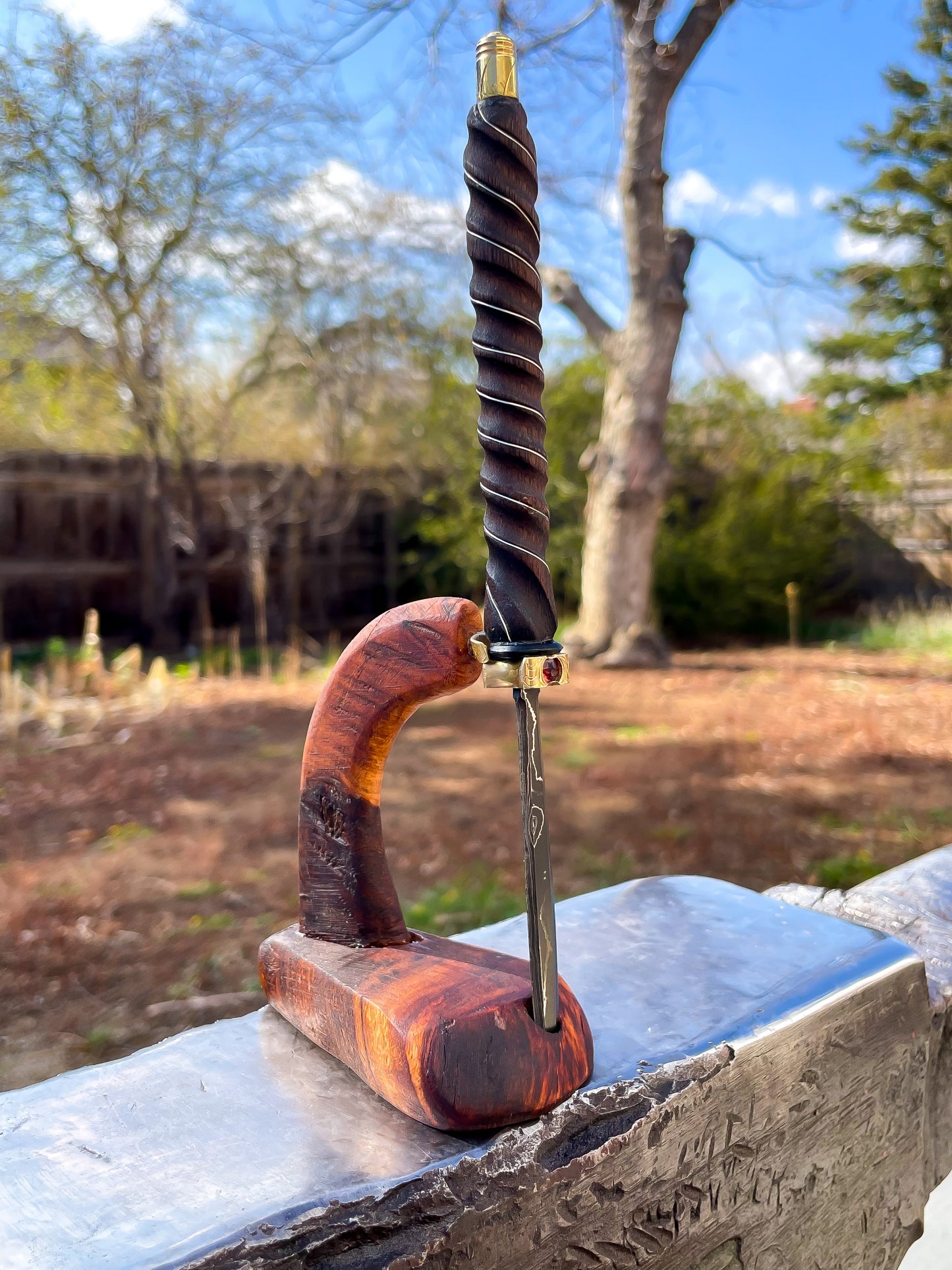 Damascus Parcel Cracker/Letter Opener with Custom Stand