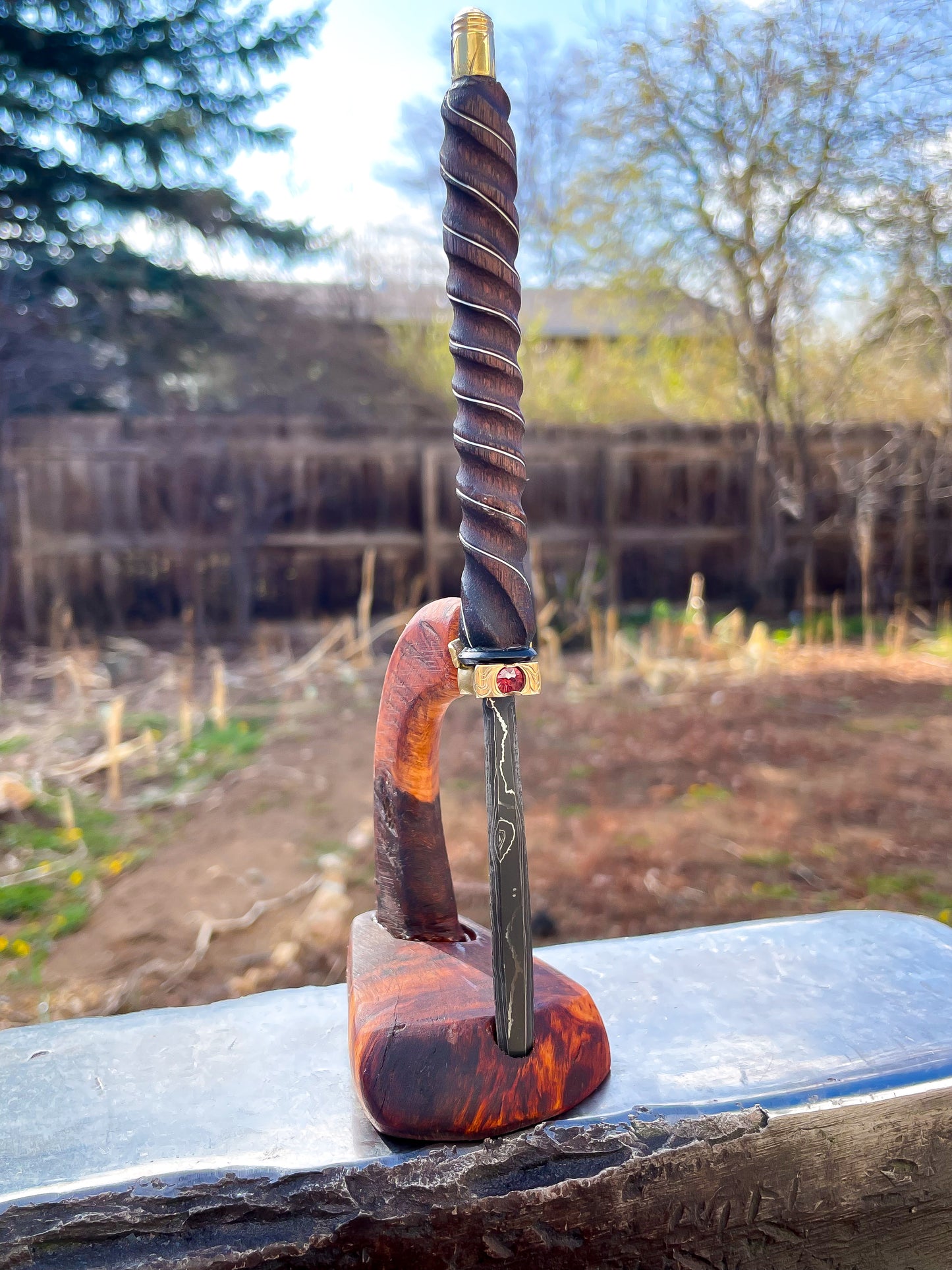 Damascus Parcel Cracker/Letter Opener with Custom Stand