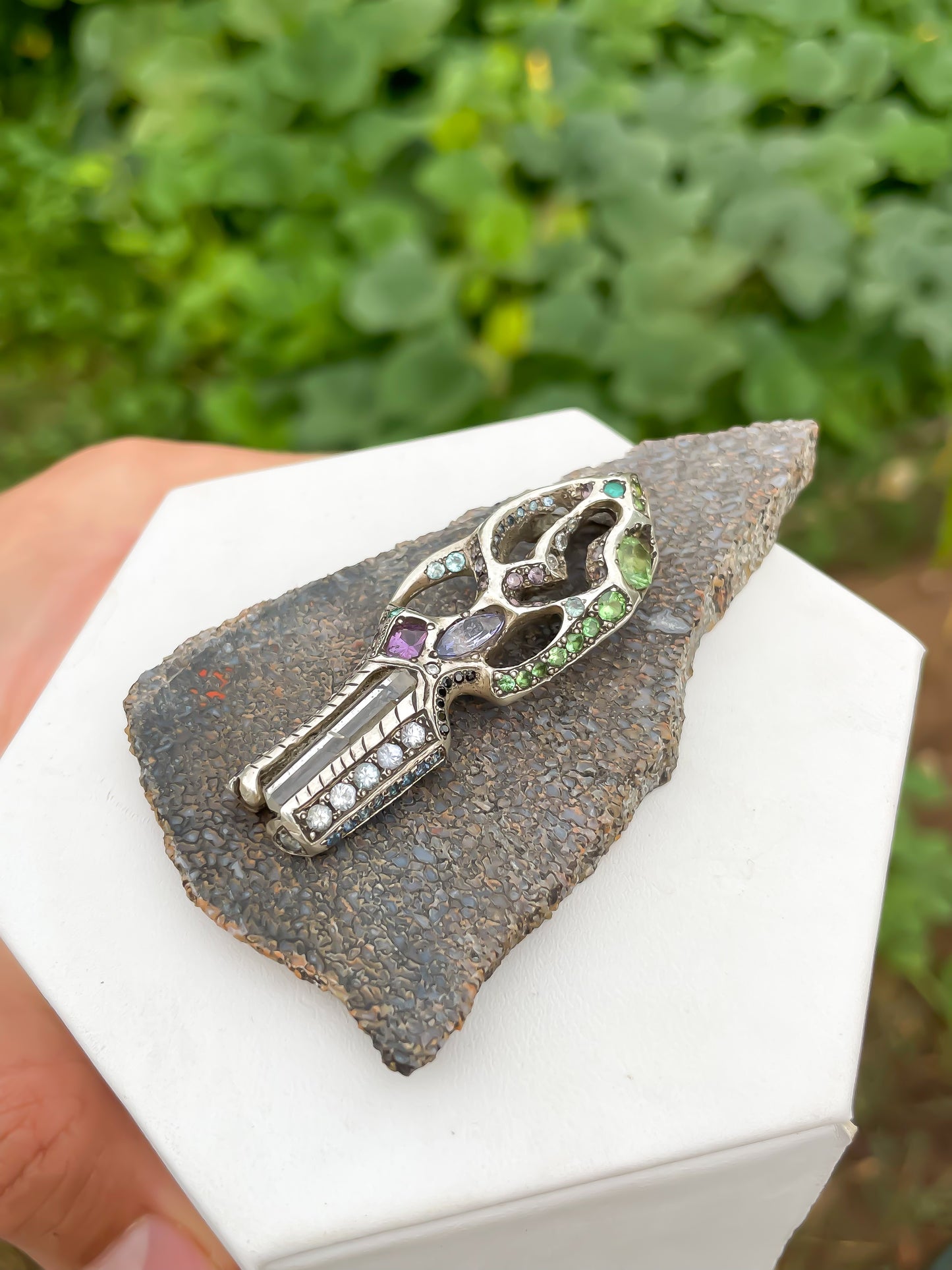 “Parhelion Ascended” Merelani Mint Garnet, Myanmar Phenakite, Tanzanite, Umba Sapphire Pendant